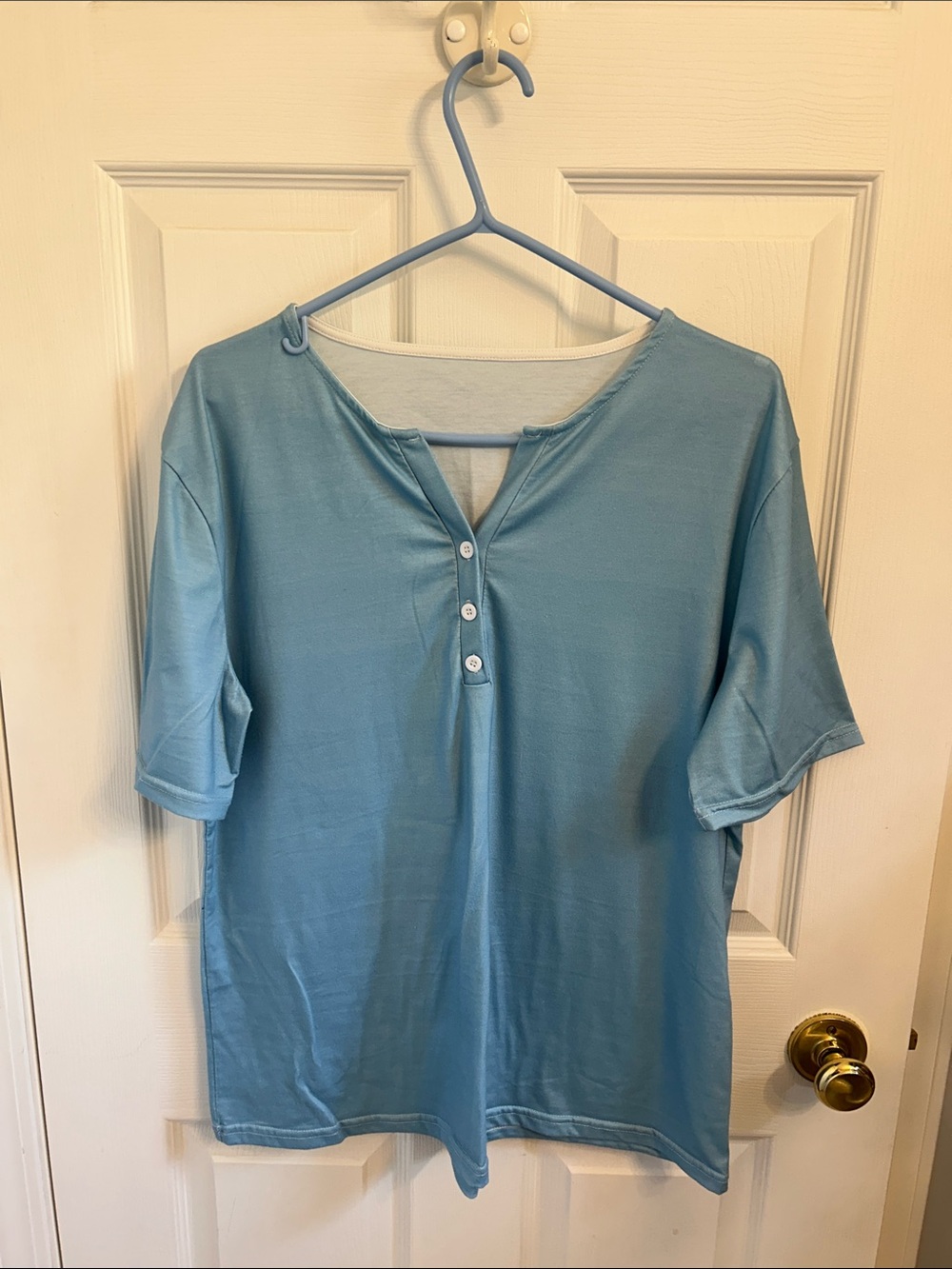 Light Blue Women's Henley Tee - Casual Short Sleeve Top